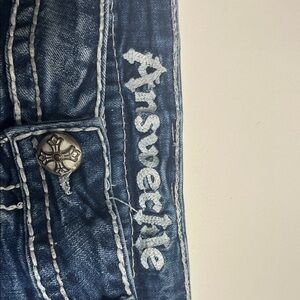 Men's Dark Blue Embroidered Denim Jeans